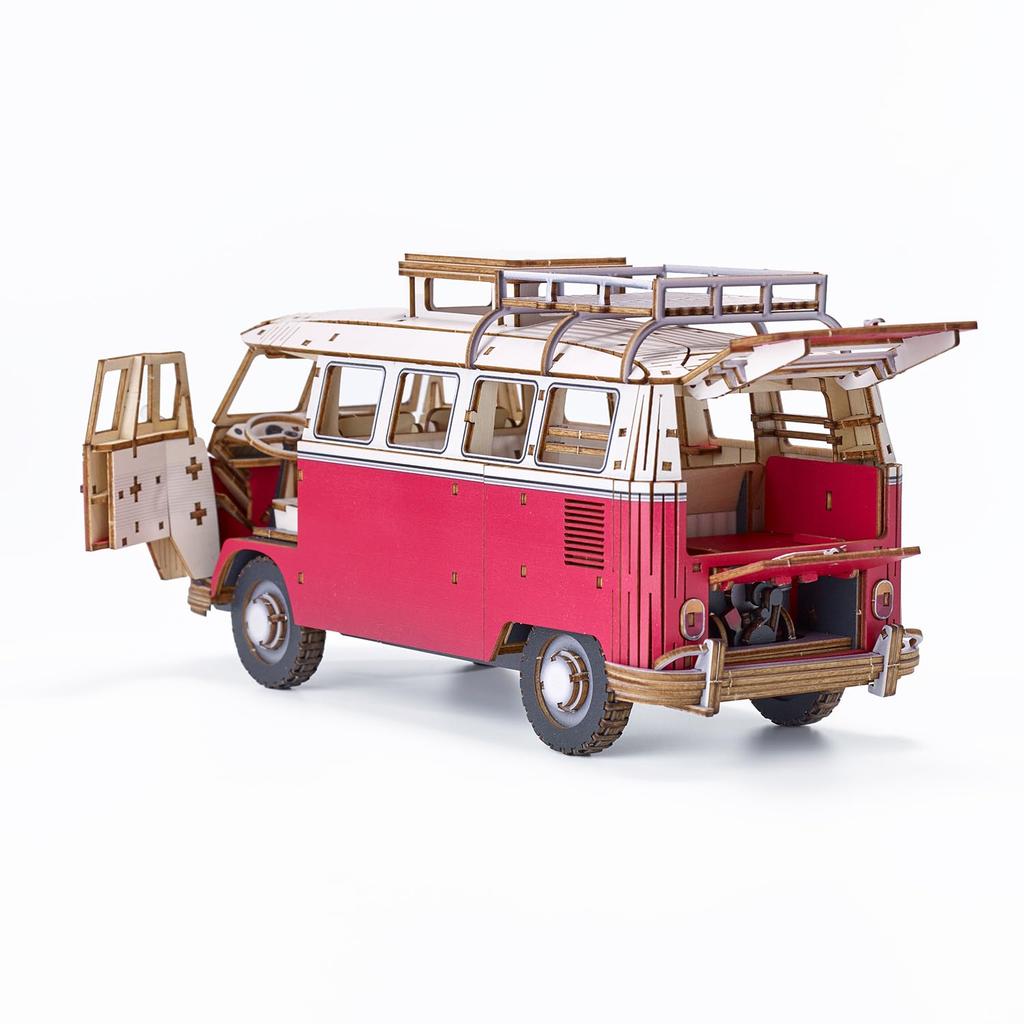 Volkswagen Type 2 Camper Van Red VINTAGE 3D Wooden Puzzle No Tools Required Advanced Level 392 Pieces Finished Size 119 x 230 x 104 mm Scale (T1)