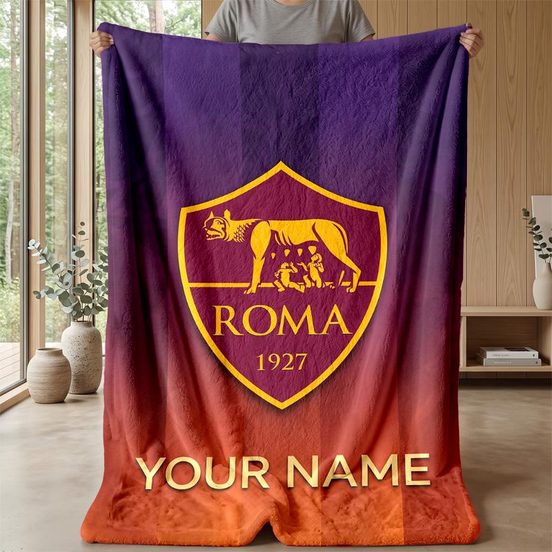 Custom Text Flannel Throw Blanket, Lightweight Cozy Bed Sofa BlanketAS Roma