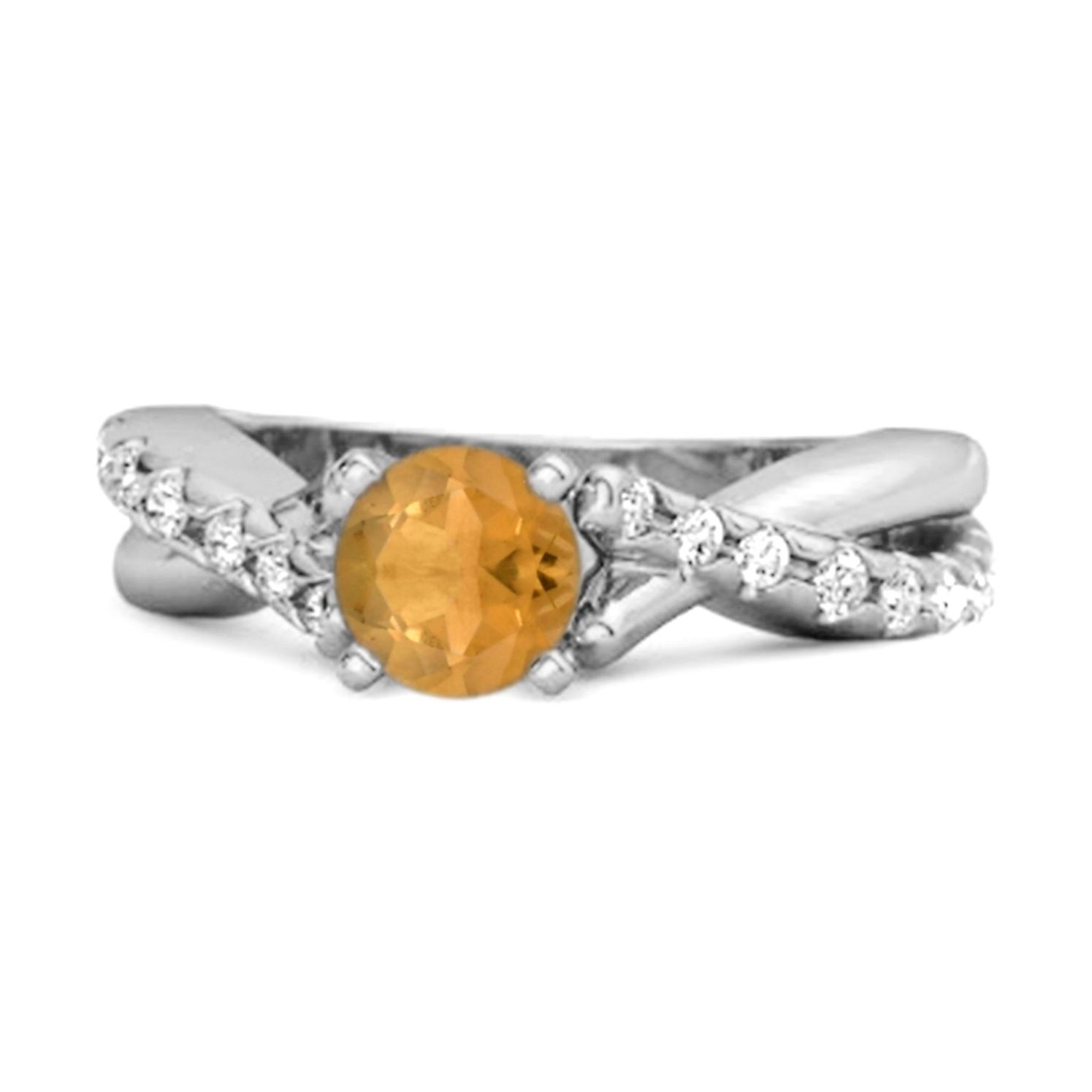 Citrine Crisscross Stackable Ring - 925 Sterling Silver 9.5