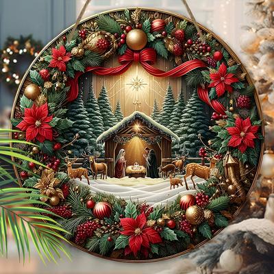 Drevená vianočná tabuľka s motívom Narodenia - Navidad Ježiš Okrúhla tabuľka na dvere, nástenná dekorácia - Ideálna vianočná dekorácia
