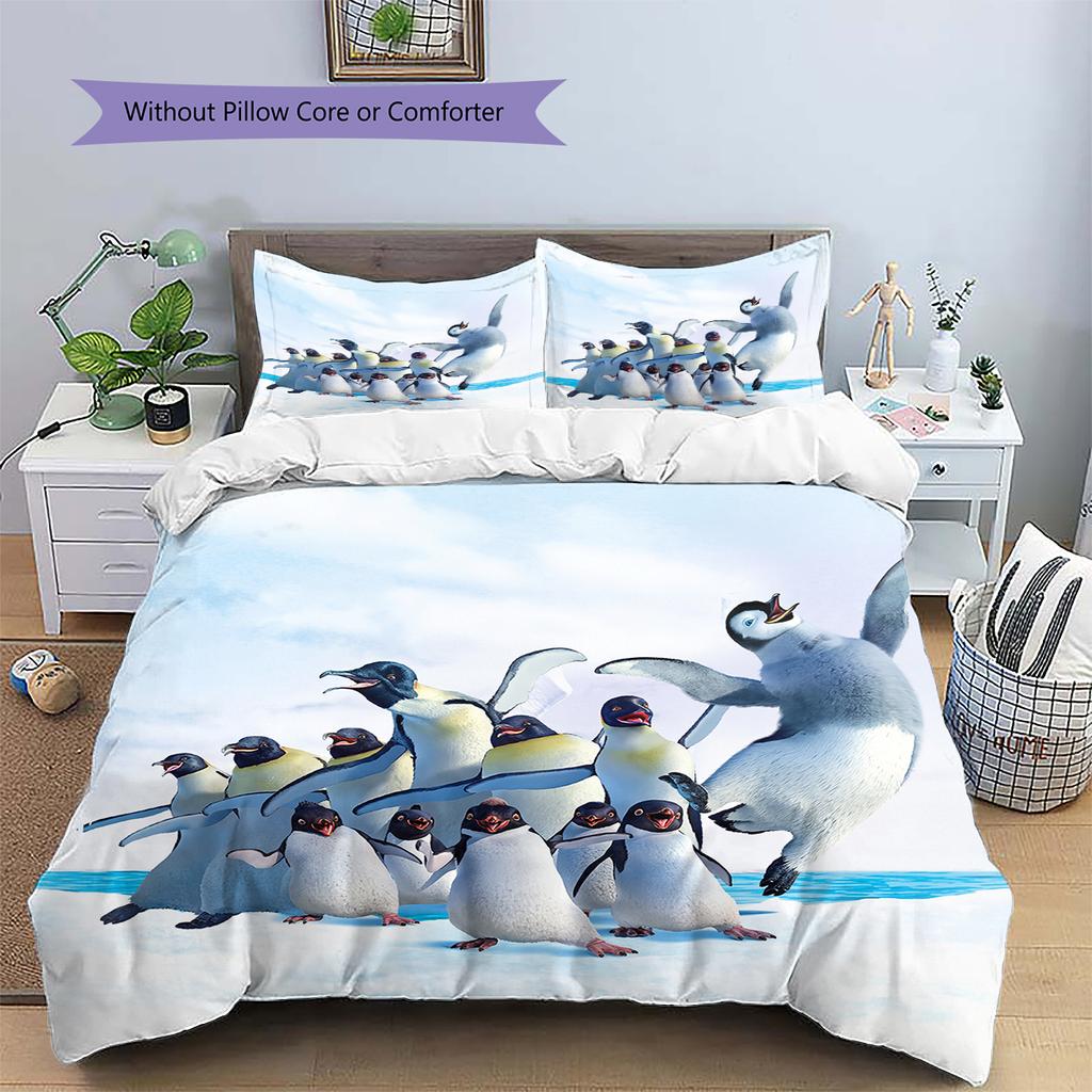 Happy Feet Printed Bedding Set Duvet Cover Pillowcase No Filler, Soft Home Bedroom Decor, Perfect Gift for Fans.chl