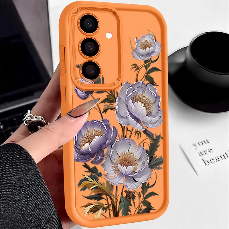 Purple Flower Pattern Shockproof Back Cover for Samsung S25 S26 S24 S23 S22 Ultra A15 A55 A35 A34 A53 A54 A16 A26 A36 A56 A17 A27 A37 A57 Case