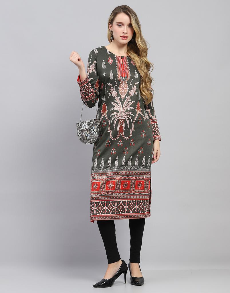 MONTE CARLO Womens Self Design Round Neck Wool Blend Kurti