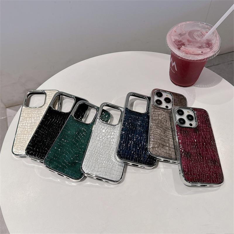 Padrão Crocodilo Brilhante para Capa de Celular Apple 16 Galvanoplastia IPhone15 Luxo 14Promax Celebridade da Internet Capa Rígida 16