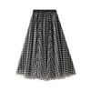 Women's Elegant Plaid Pattern Mesh Long Skirt Female High Waist Color Block Pleated Flowy A-Line Skirts Spring