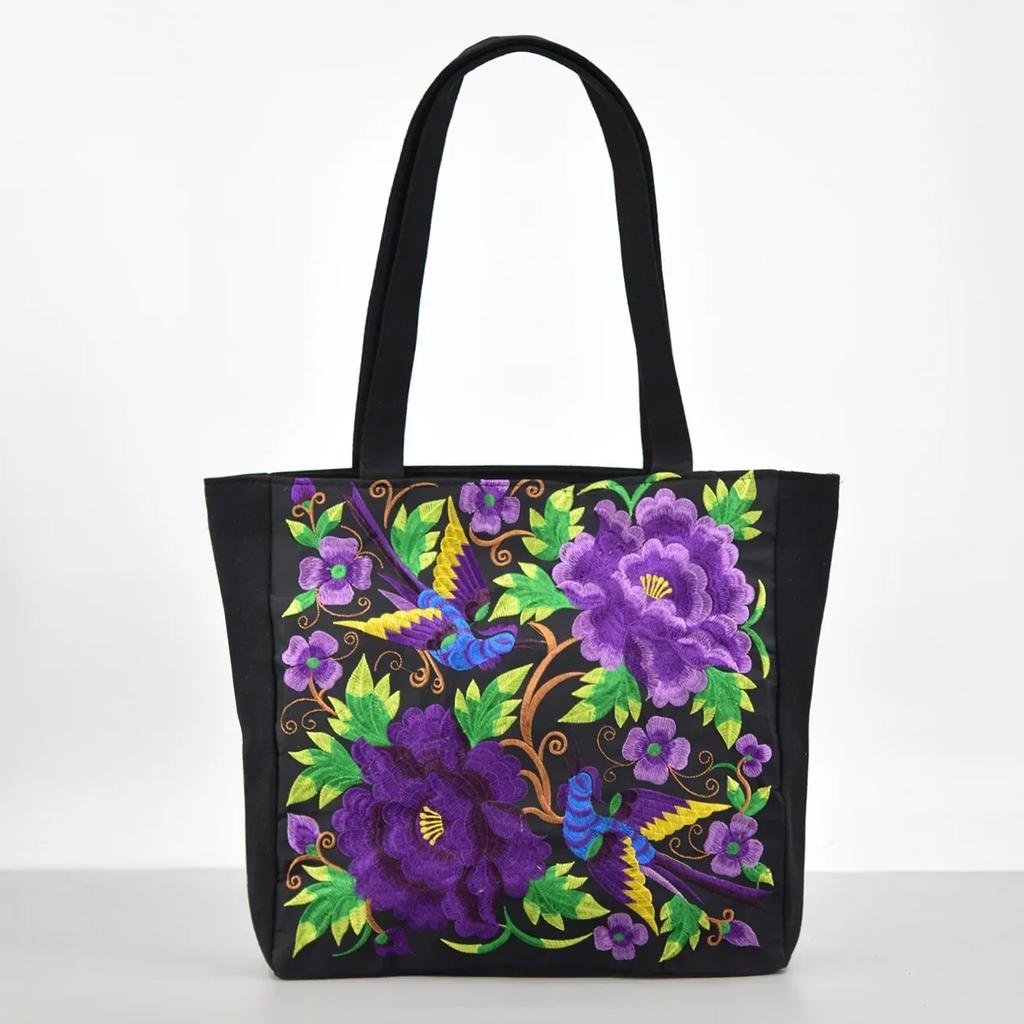 Borsa a Spalla da Donna Ricamata con Fenice Etnica Borsa Casual in Tela Ricamata Borse da Donna