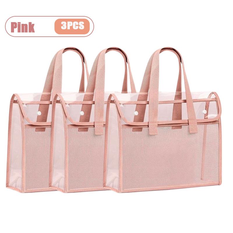 Thick Handled Document Folder Transparent Waterproof Durable Student Tutoring Paper Homework Book Storage Bag Organizer Pouch