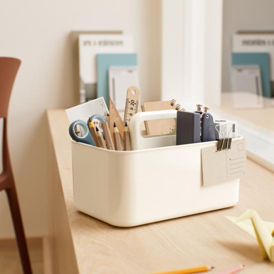 Storage Box Stackable Desk Organizer with Handle Large Capacity 5 Compartments Stationery Makeup Storage Holder