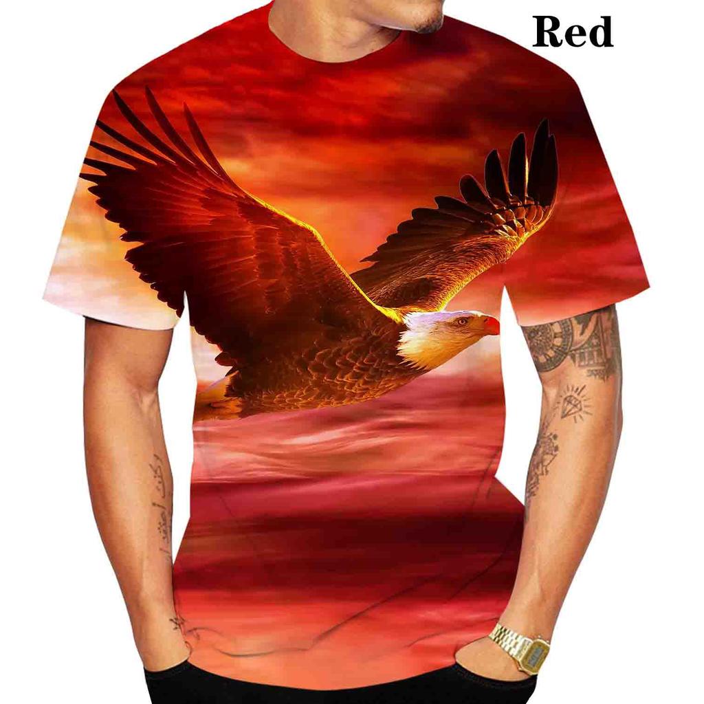 Modna koszulka męska z nadrukiem 3D Orła Luźna damska i męska Fajne letnie topy sportowe z krótkim rękawem