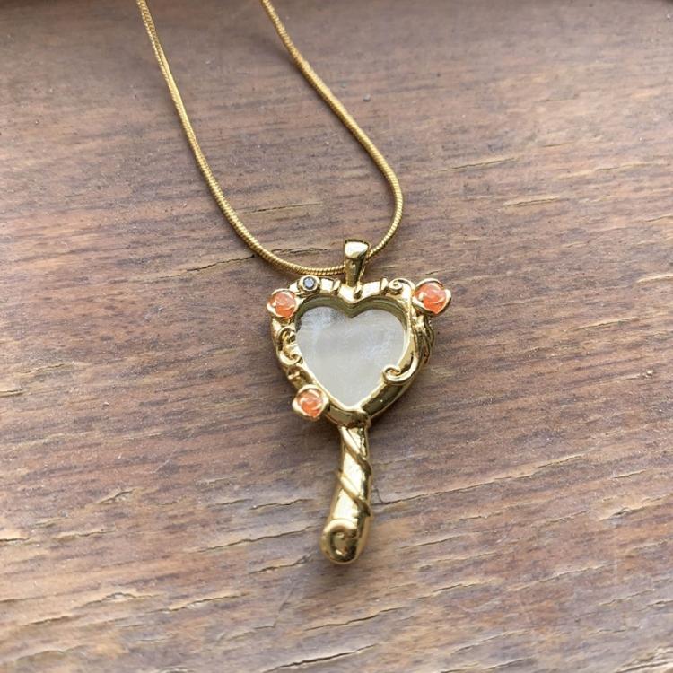 Unique Magic Mirror Pendant Necklace Unique Heart Mirror Charm Clavicle Chain