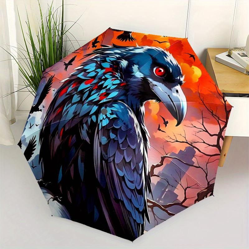 1pc Raven Sky Automatic Open/Close, Foldable Compact Umbrella with 8-Rib Shaft, Perfect Gift For Men And Women, Casual Style, Vibrant Motif,