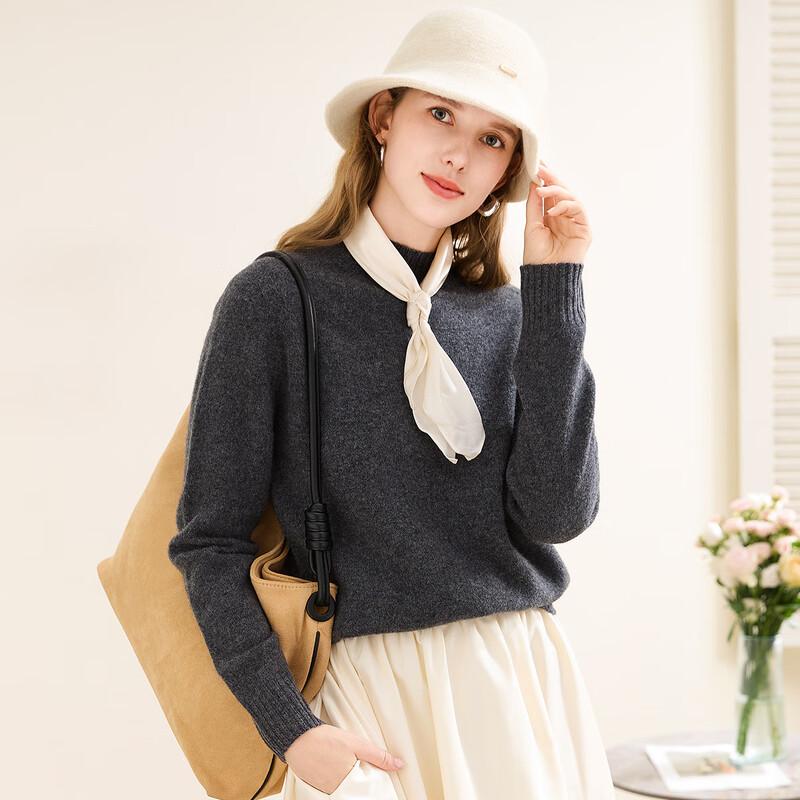 TUHUANG Women's Cashmere Wool Blend Half-High Neck Sweater