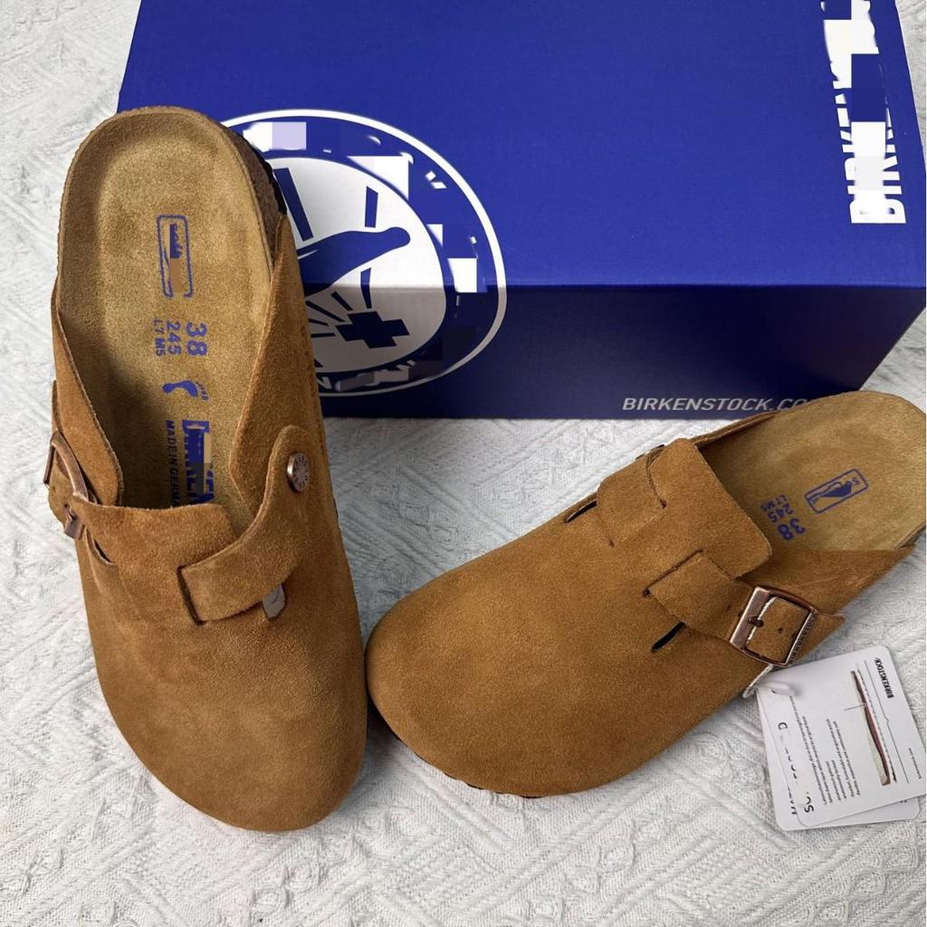 BK Half-Covered Genuine Leather Unisex Slippers with Cork Toe Cap - Versatile Casual Outdoor Wear by Birkenstock