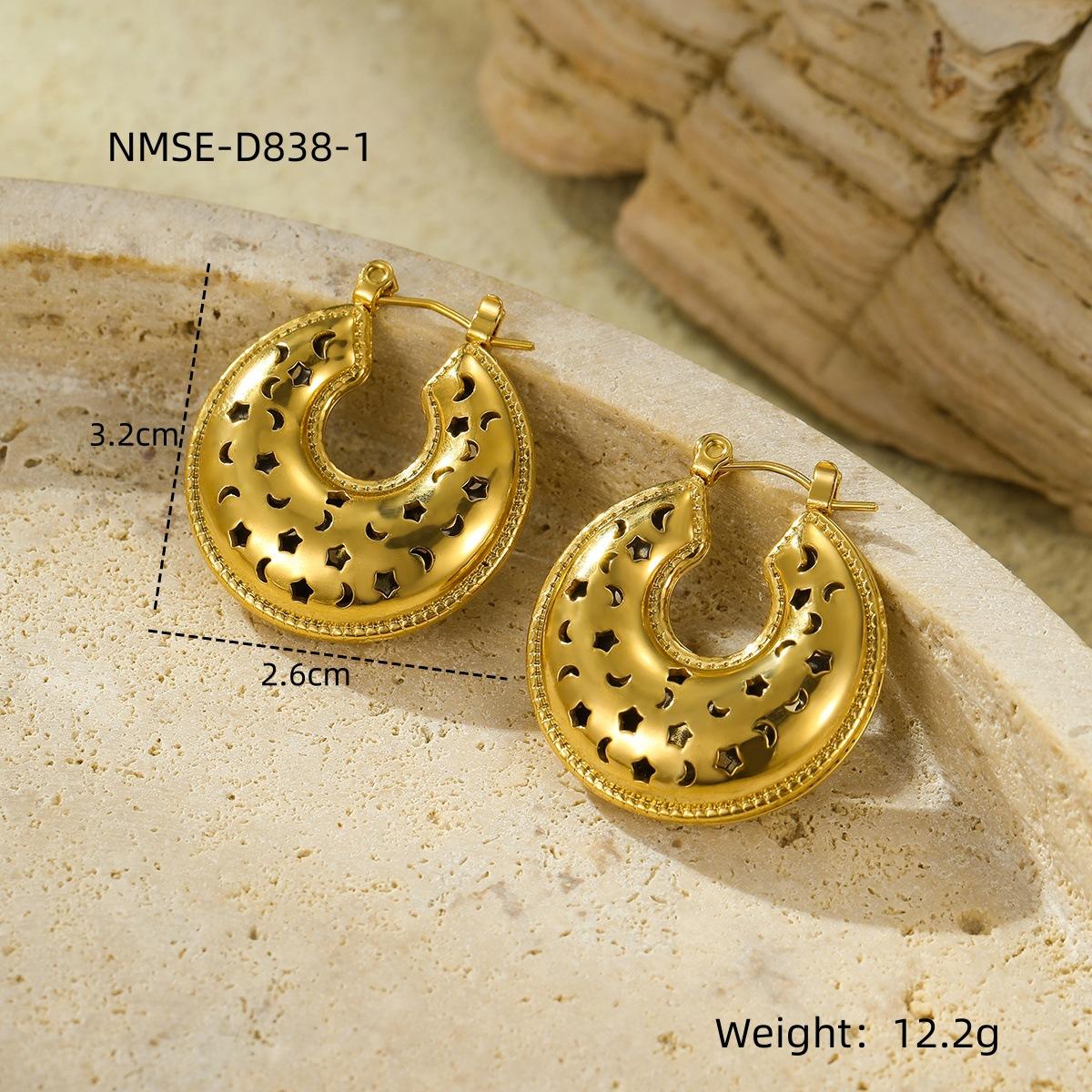 GEMCHIC Women s Geometric U-Shaped Hollow Star Moon Gold Plated Stainless Steel Earrings