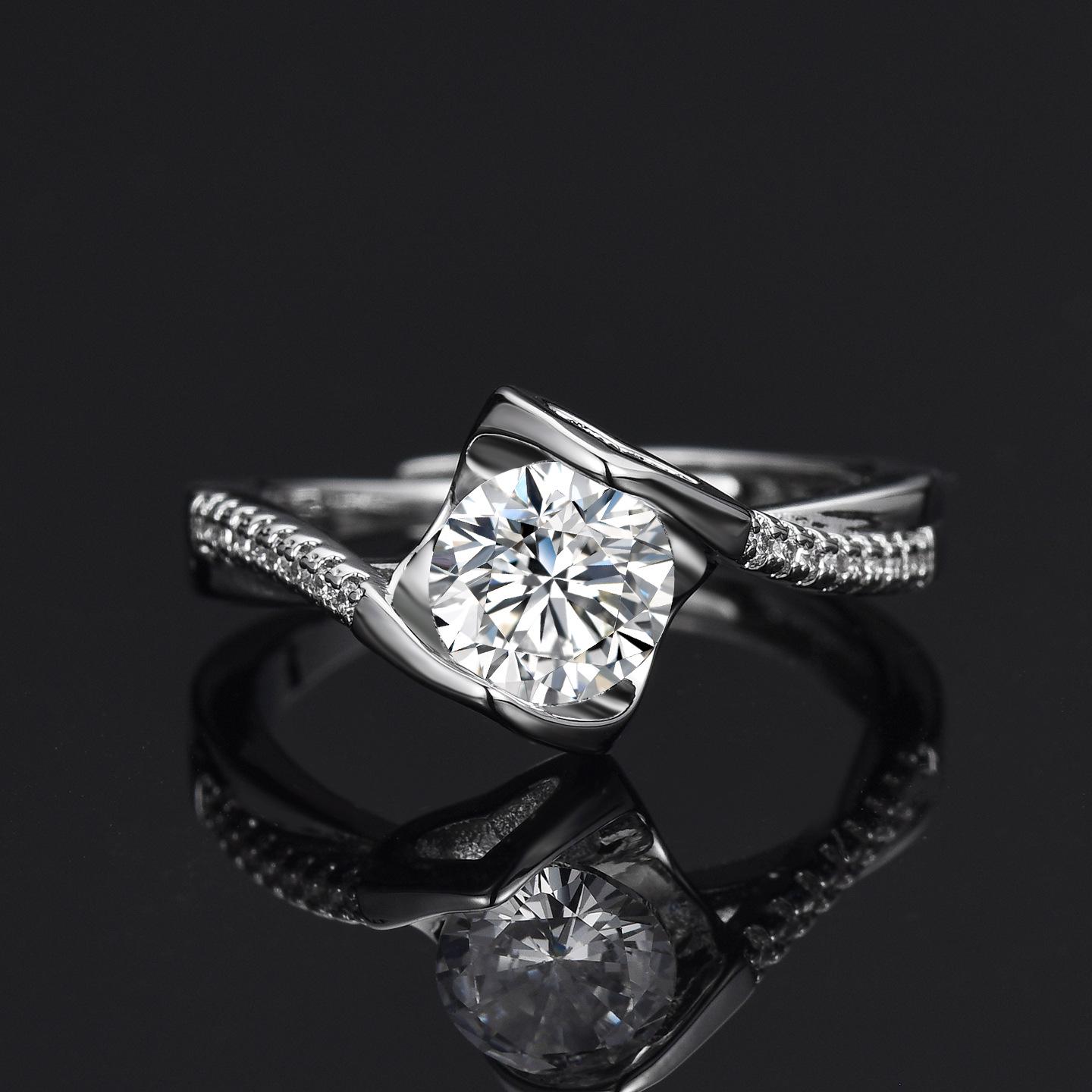 Wish Cross-Border Angel s Kiss Adjustable Simulated Diamond Engagement Ring, 1 Carat Adjustable Open