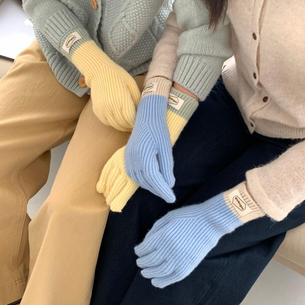 Striped Thermal Gloves Thickened Split Finger Long Gloves Autumn Winter Warm Gloves