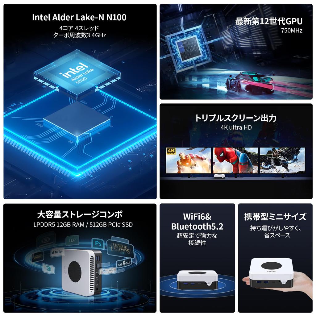 Mini PC 12. generacji Intel N100 Windows 11 CHUWI LarkBox Cichy Mały komputer stacjonarny mini PC Mini PC /HDMI Ultrakompaktowy 2.5G