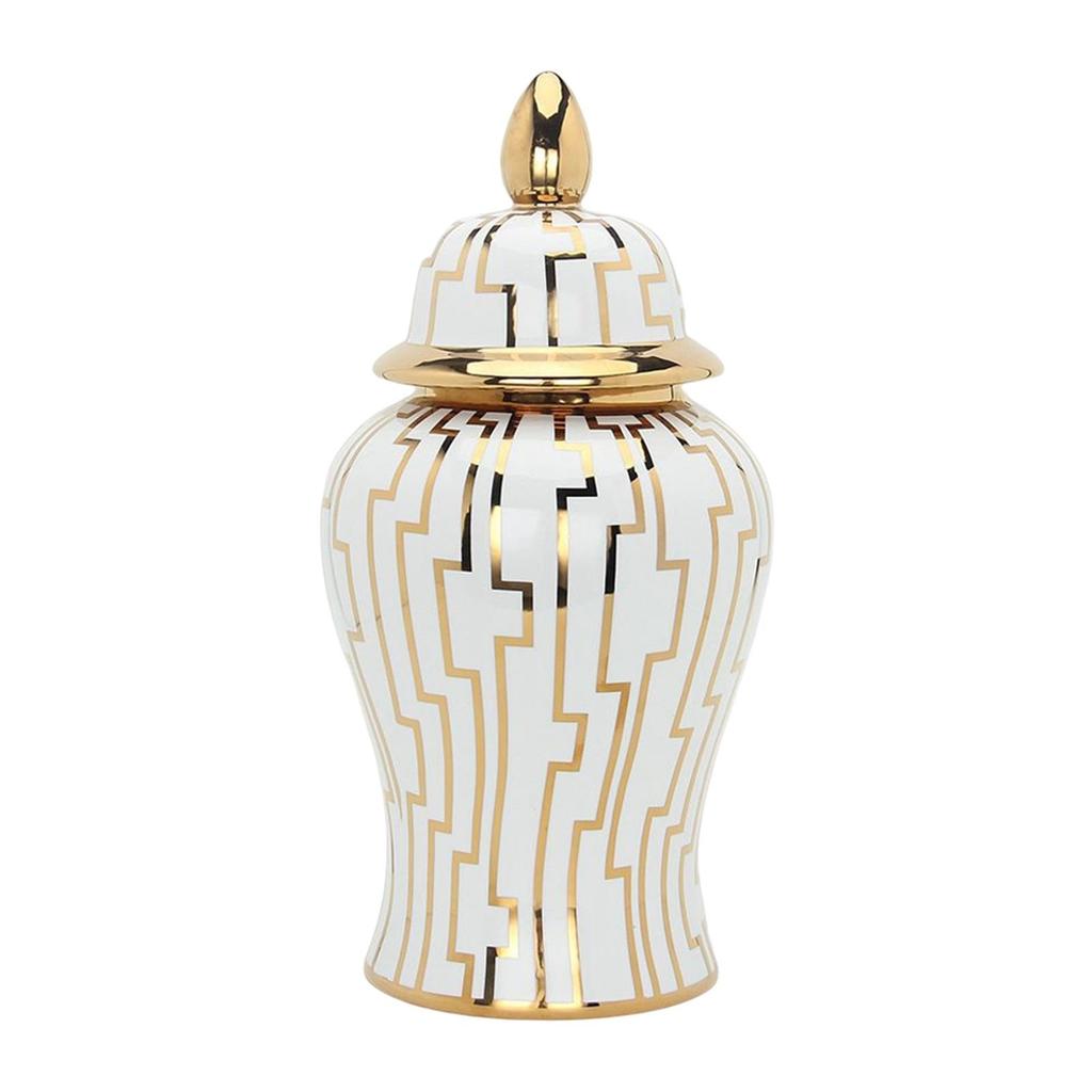 Ceramic Ginger Jar Temple Storage Desktop with Lid Flower Pot Vase for Decoration