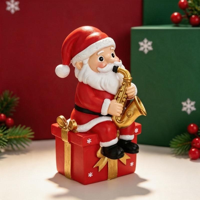 Christmas Figure with Santa Theme for Desk Shelf Hallway and Window Display Holiday Gift Accent Indoor Home Use