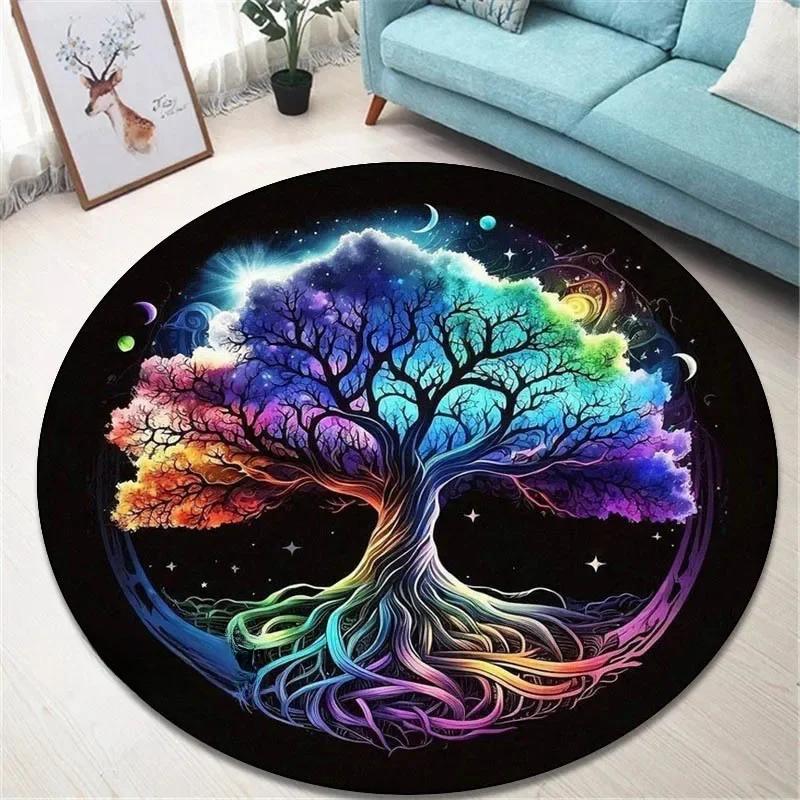 Vintage Tree of Life Round Rug for Living Room and Bedroom Elegant Non-slip Carpet Stylish Decorative Floor Mat Perfect Gift