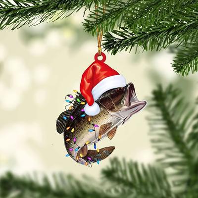 Acrylic Flat 2D Shark and Green Perch Fishing Decor - Perfect for Christmas Trees, Home Decorations and Holiday Celebrations Backpack Pendant Keychain