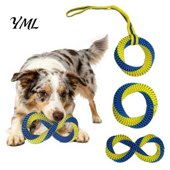 Aggressive Chewer Dog Toys Dental Tug Toy, Textured Nylon Woven Chew Two Loop Figure 8 Design, Care for Dogs Round Shape Interactive Teeth Cleaning