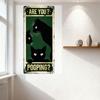 Vintage Rectangular Metal Tin Sign, Green Background Black Cat Silhouettes, Yellow Text 'ARE YOU? POOPING?' Rustic Rusted Look f