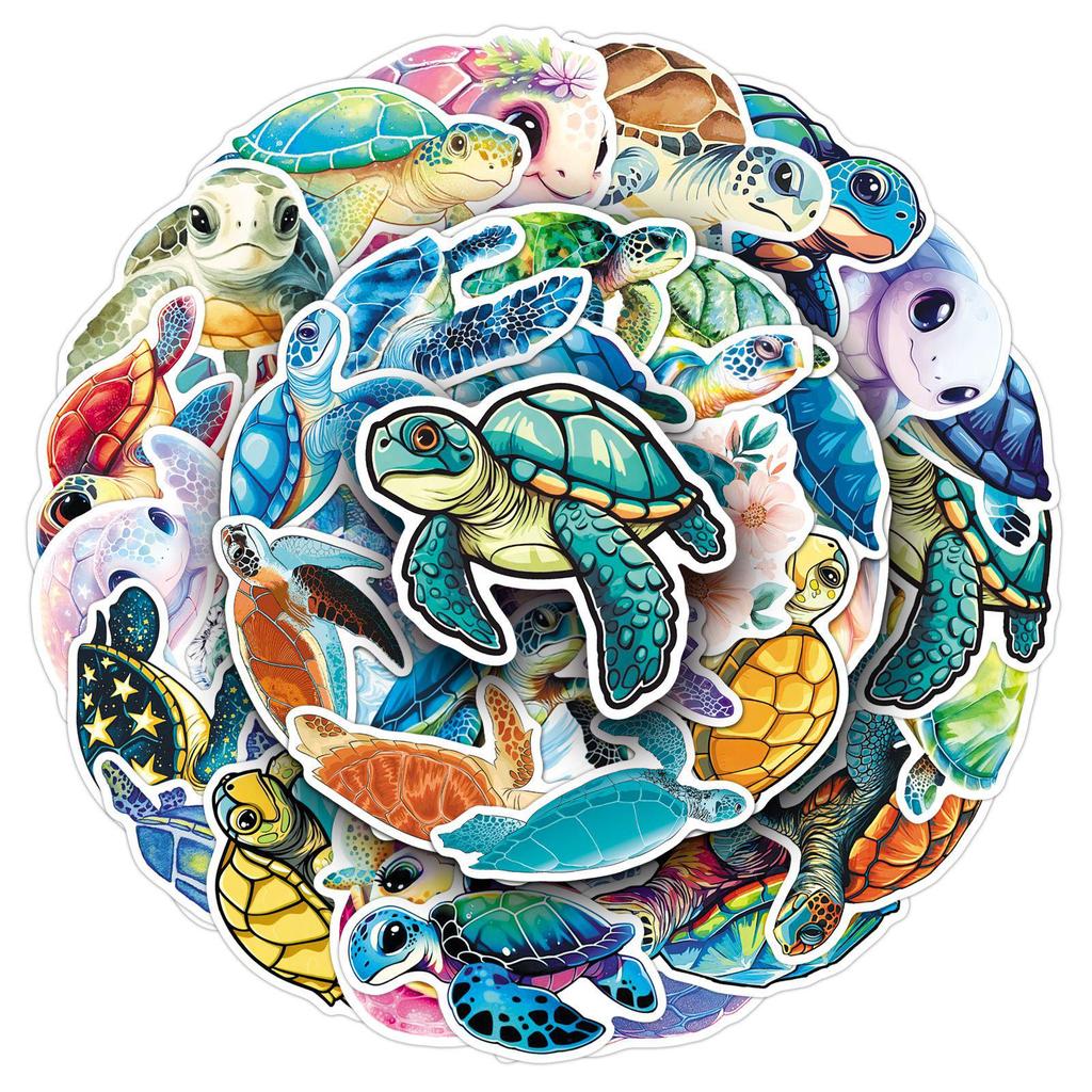 50 Cute Sea Turtle Stickers: Waterproof, Colorful Cartoons for Journals, Laptops, Water Bottles, and More