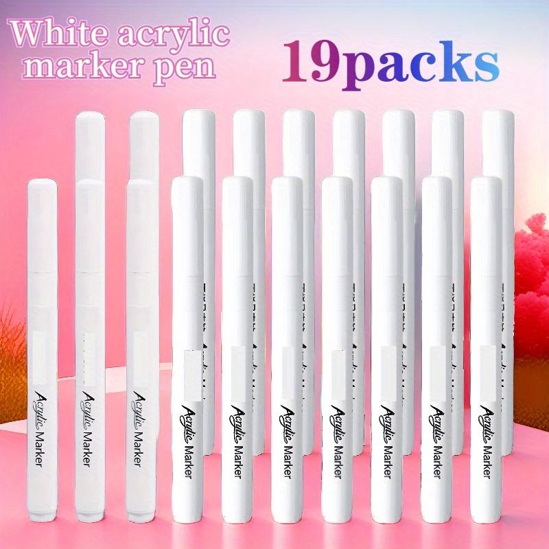 

19Pcs Bulk White Acrylic Markers - Fast-Drying Waterproof Ink, Odorless Low-Mess Tip for DIY Coloring, Drawing, Labeling, Fabric