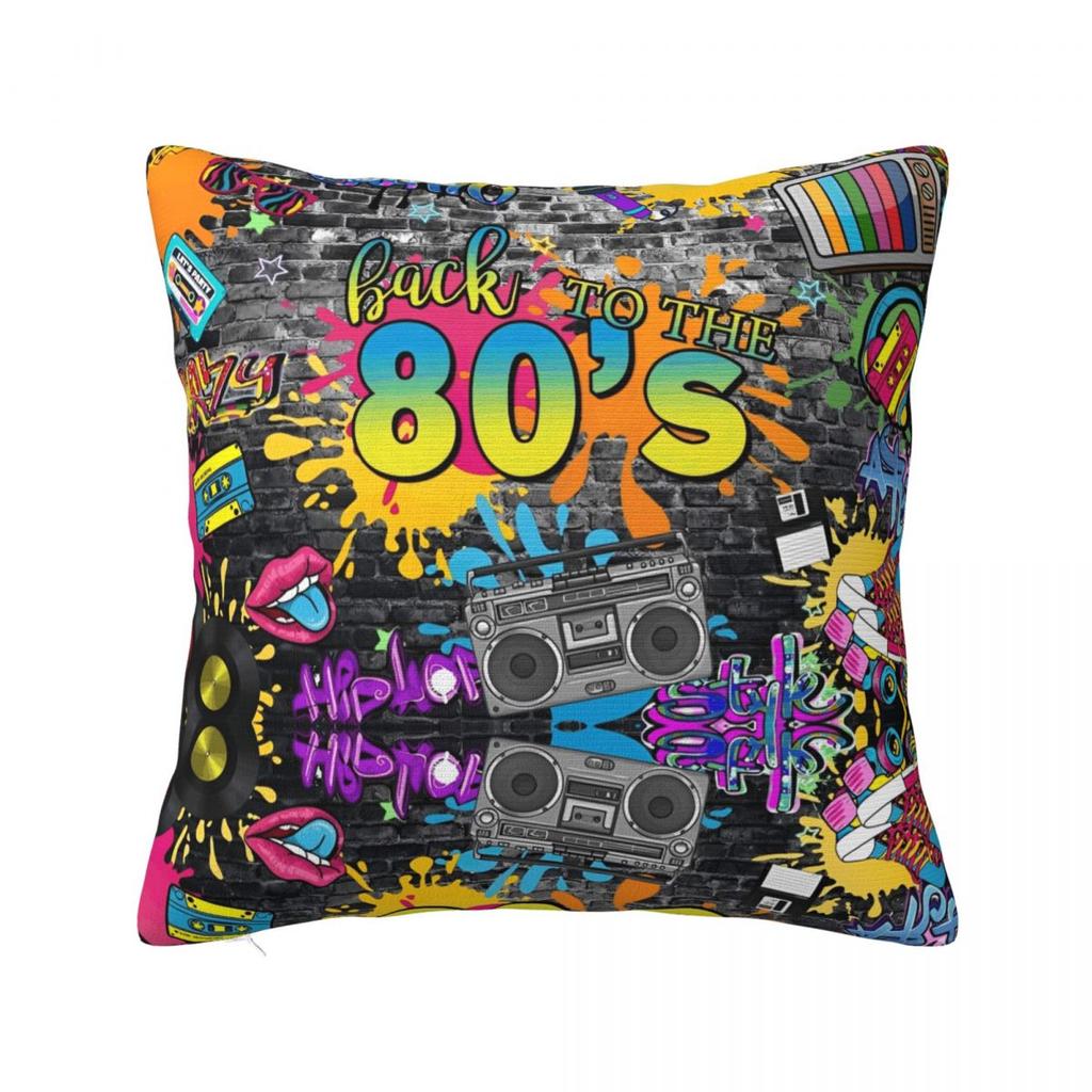 Retro 80s 90s Throw Pillow Cover Polyester Cushions for Sofa Graffiti Music 4545cm Pillowcase