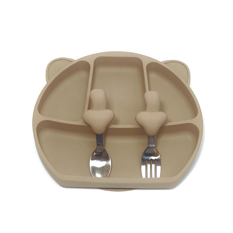 Нетоксичная детская тарелка для ужина, детская тарелка-присоска, детская силиконовая тарелка с отделениями и соломинкой для прикорма, нескользящая