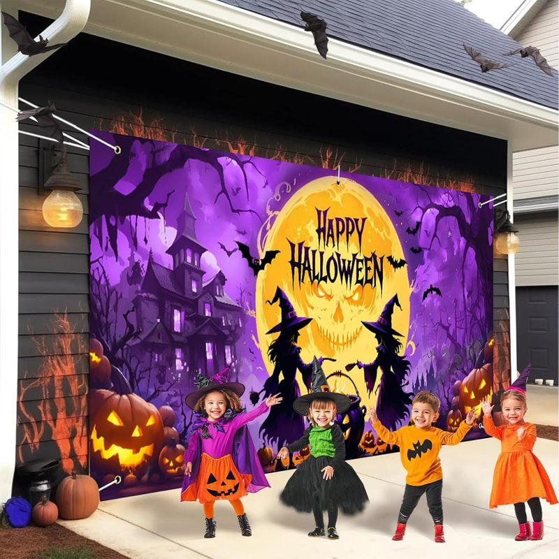 1pc,2Dflat, Halloween garage door decorations, scary Halloween garage door banners, outdoor and indoor Halloween decorations, ws