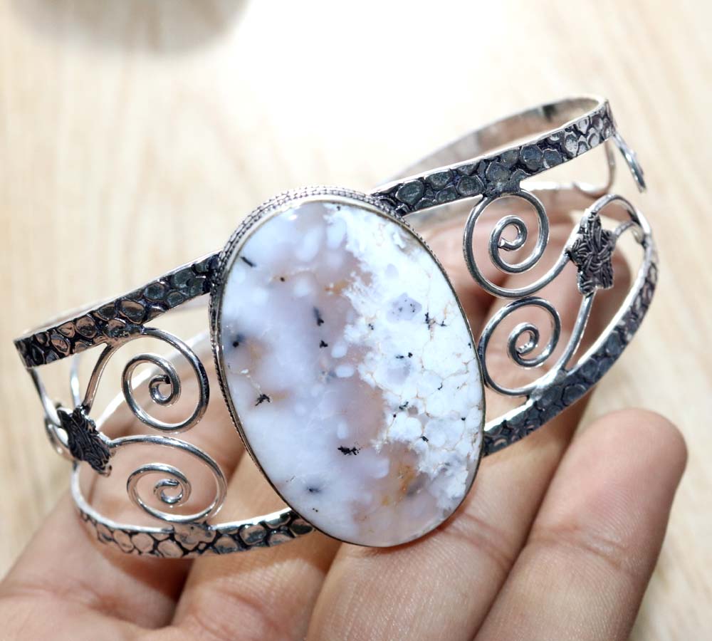 Dendritic Opal 925 Silver Plated Bangle 7" Boho Jewelry Limited Stock Deal s0y46