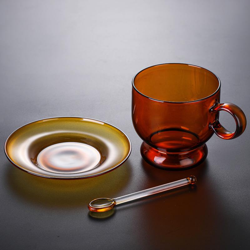 High borosilicate colored glass coffee cup, amber cup, can be heated with open flame, microwave oven disinfection