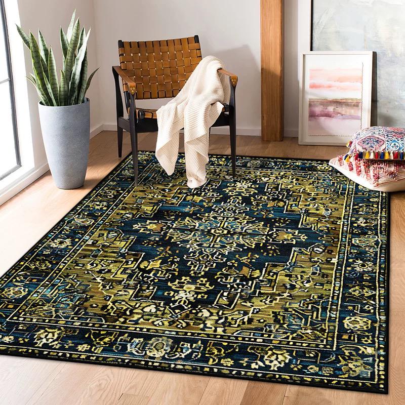 Persian Retro Carpet for Living Room Decoration Home Bedroom Bedside Non-slip Large Rugs Study Balcony Easy Clean Washable Mats