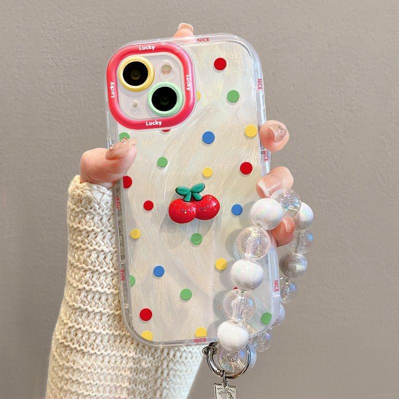 

Polka Dot Cherry for Apple 16 Promax Mobile Phone Case 14/13/12 All-inclusive Feather Yarn Cream Case 15 Anti-fall For xiaomi 14PRO