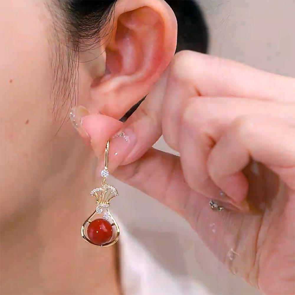 2024 Joyful Lucky Bag Red Bead Earrings: Chinese Style Autumn & Winter Fashion