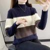 Half Turtleneck Knitwear for Women Loose Thickened Color-blocked Sweater Autumn and Winter Casual Top Pullover Winter Knitted Sweater