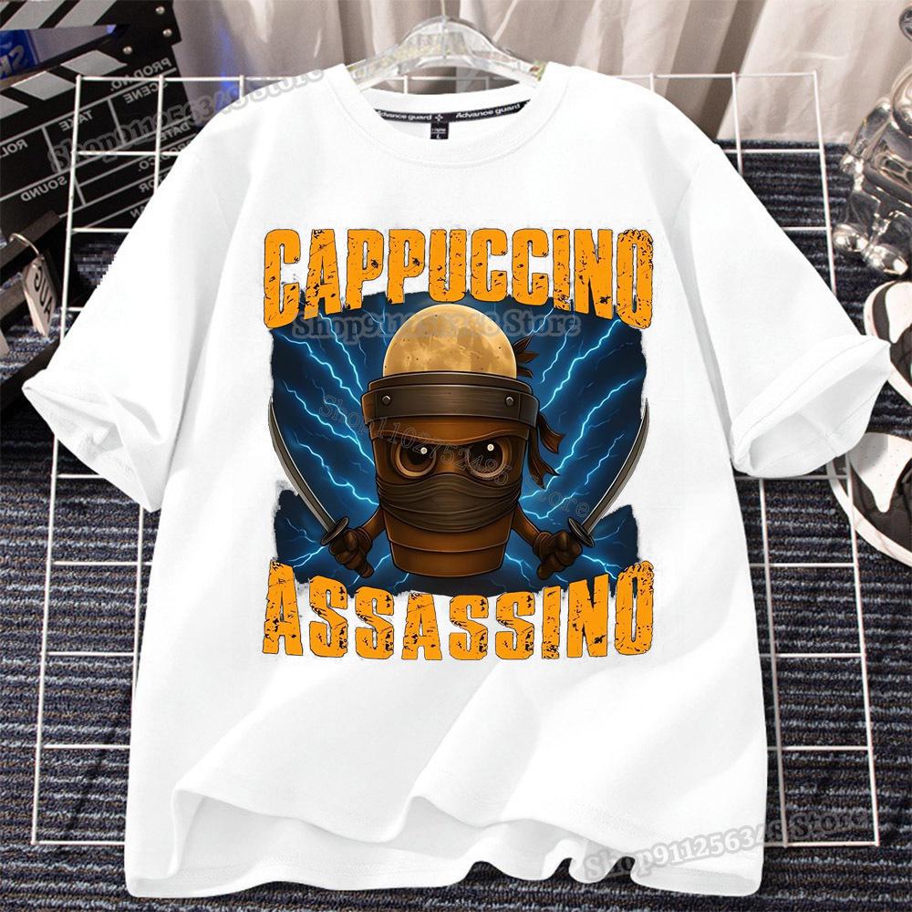 Italian Brainrot T-shirt for Children Clothing White Tops Kids Summer Short Sleeve Tees Cotton Boys Girls Outfits Tungtung Sahur