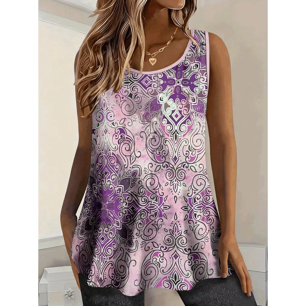 Fashion Women's Flower Printed T-Shirt Casual Loose Sleeveless Top Comfortable Camis Tank Tops