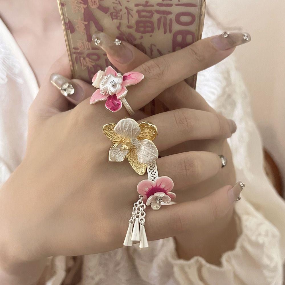 Butterfly Orchid Enamel Finger Ring Sweet French Irregular Ring Creative Drip Oil Flower Ring  Gift