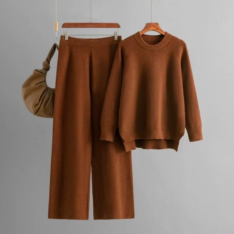 Fashion Wind Thick Loose Knitting Sweater Pants Suit Knitted Sweater and Pants Set