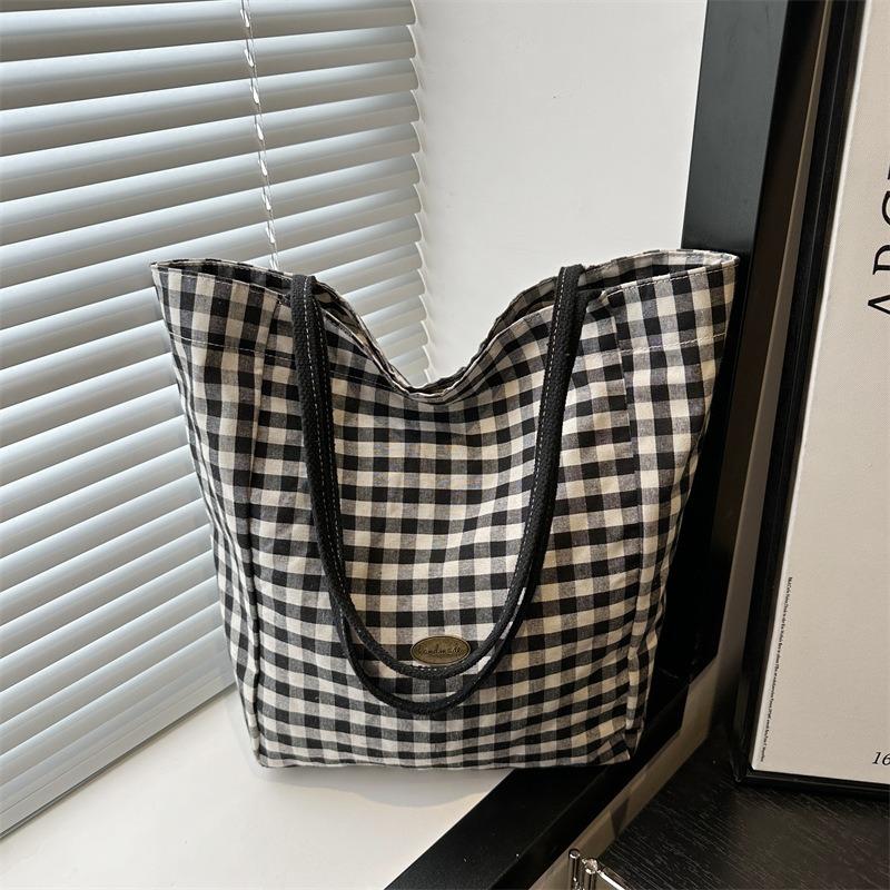 Летняя новая ретро клетчатая сумка через плечо большой вместимости нейлоновая сумка-тоут нишевый дизайн холщовая сумка повседневная сто