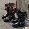British wind washed Martin boots women's 2025 spring and autumn new real soft belt buckle thick bottom thin locomotive short boots