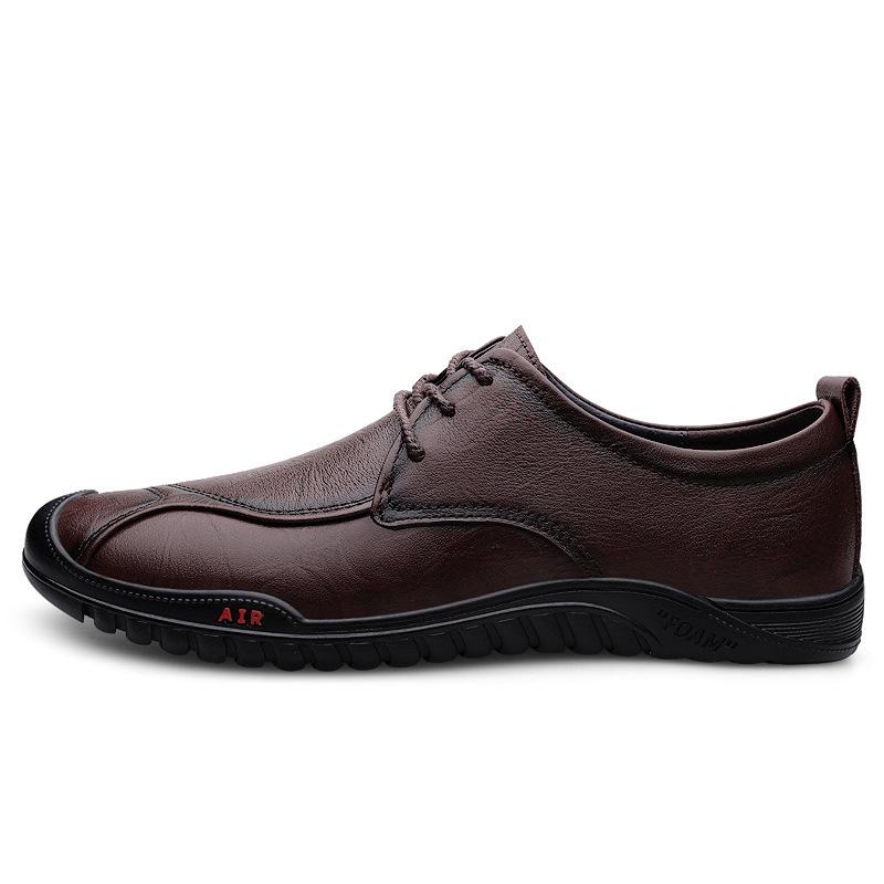 

Мужские туфли с круглым носком из первого слоя коровьей кожи, повседневные мужские туфли на шнуровке, модные туфли на мягкой подошве и плоском каблуке, деловые повседневные мужские туфли 45 коричневый