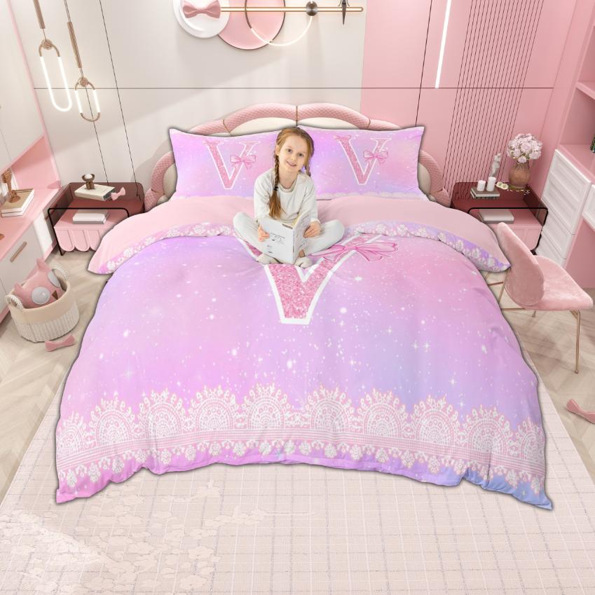 

Comforter Homewish Pink Sequin Bow For Girls Psychedelic Glitter Star Bedding Set Princess Ribbon Bowtie Set Comforter (quilt)-EU Single(135*200cm)3pcs