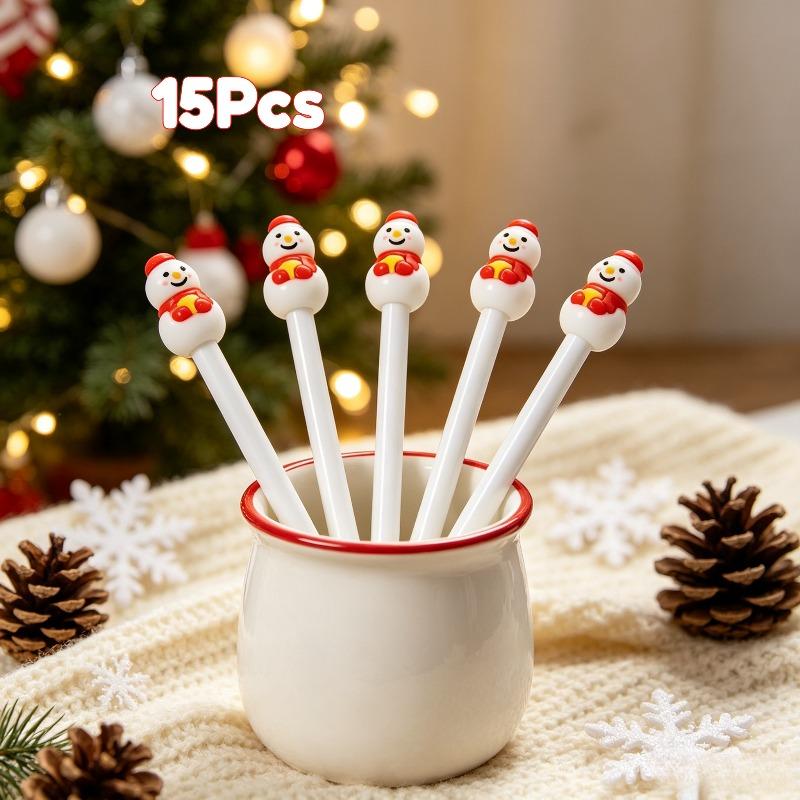 15Pcs Back To School Season Cute Snowman Decorative Christmas Pen, Creative Student Stationery with Adorable Snowman Topper Design, Smooth Writing Bal