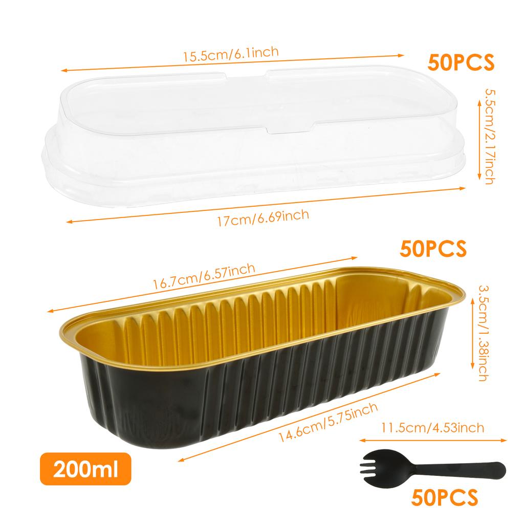 50Pcs Mini Loaf Pans Aluminum Foil Mini Cake Pans w/ Lids Spoons Sealing Stickers Nonstick Mini Loaf Baking Pans Cake Containers