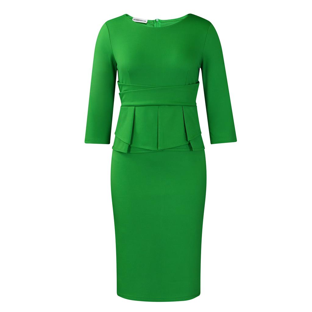 Women's Autumn New Fashion Temperament Elegant Solid Color Ruffled Edge Wrapped Buttock Dress