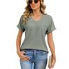 2026 Summer New Loose Women's V-Neck Waffle Pocket Short Sleeve Casual T-Shirt